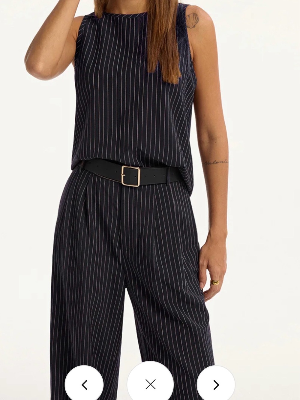 Commense Pinstripe Sleeveless Top and Pants Set with Belt - Medium- A081